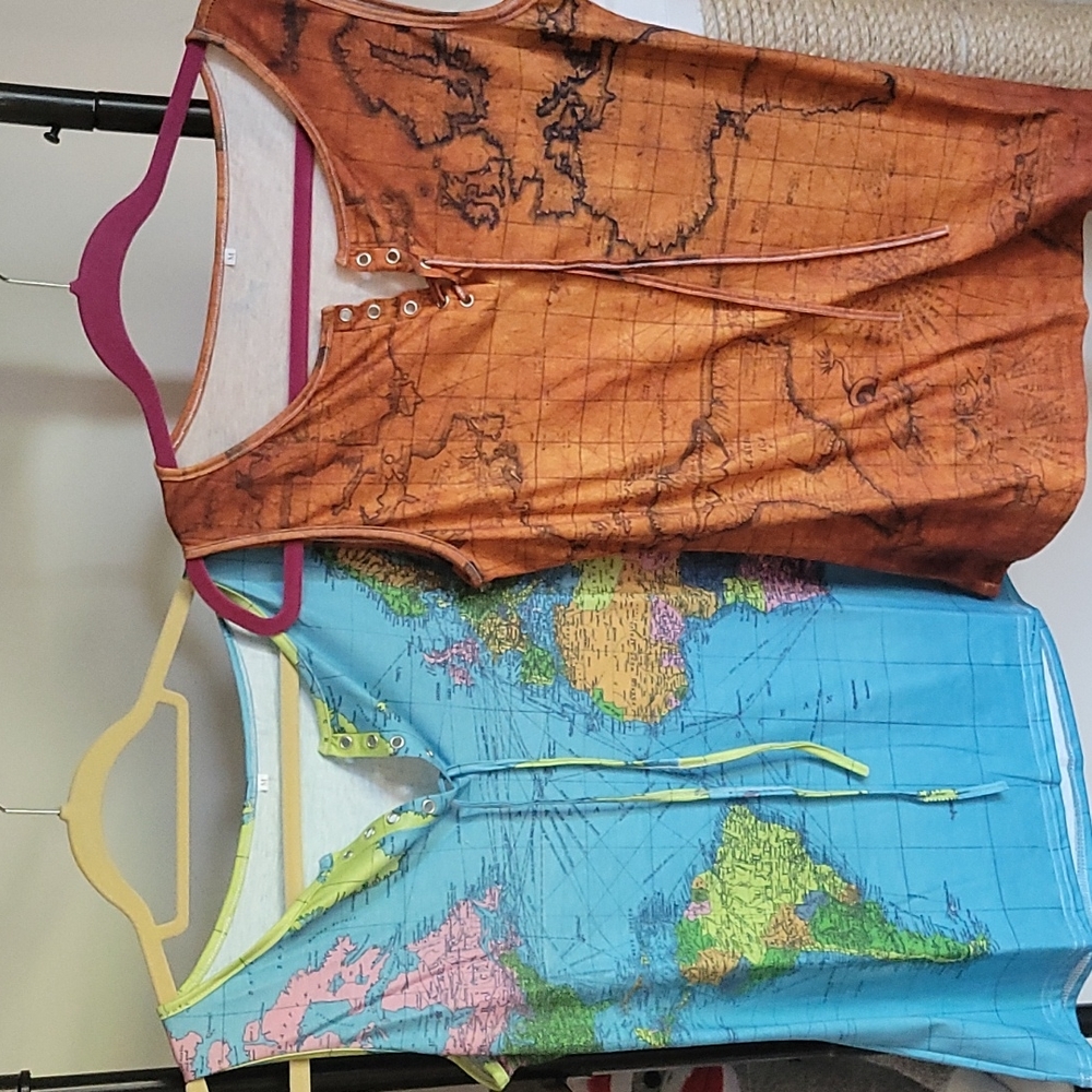 2 Women's World Map Tank Tops